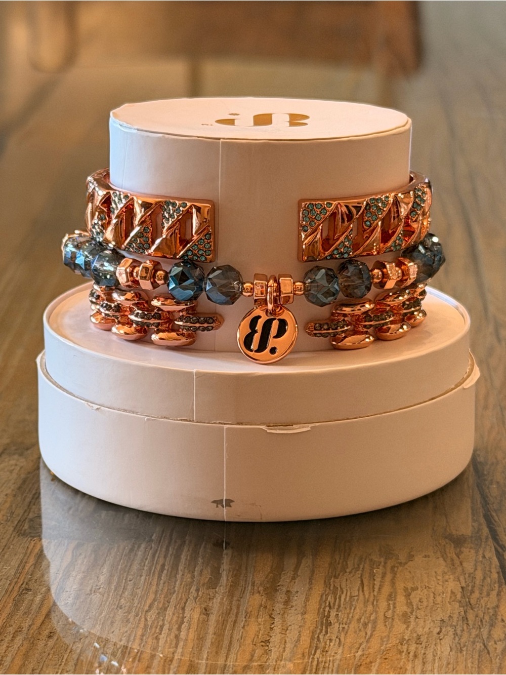 Bomb Party Bracelets! Personally Curated Rose Gold and Blue Stack